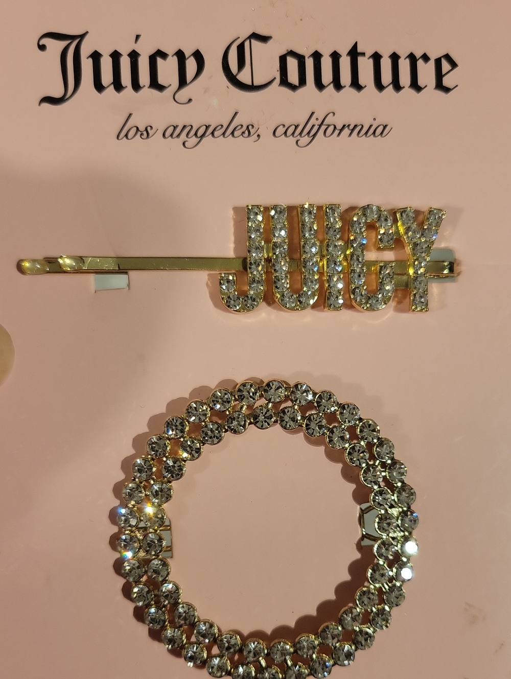 Juicy Couture Rhinestone Hair Pin and Clip Set Rhinestone Brooch Set Gold &
